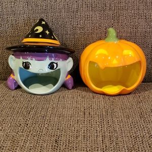 Witch and pumpkin candy dish
